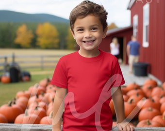 Bella Canvas 3001T Mockup Bella Canvas 3001T Red Mockup Camiseta para niños pequeños Mock ups Camisa para niños Mockup Bundle Camiseta para niños Red Halloween Mockup