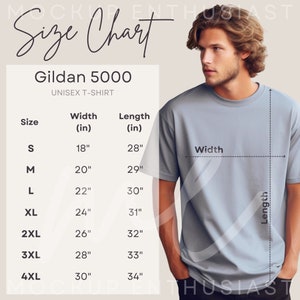 Gildan 5000 Size Chart Mockup Gildan 5000 Mockup Unisex T-Shirt Size Chart Unisex Sizing Male Model Gildan Unisex Tshirt Crewneck Size Chart