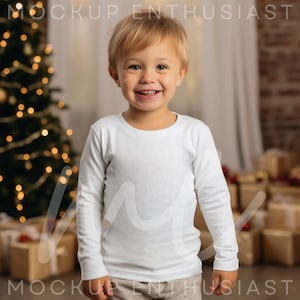 Rabbit Skins 3302 Mockup Rabbit Skins 3302 White Mockup Long Sleeve Toddler T-shirt Winter Christmas Season White TShirt Sweet Happy Kid