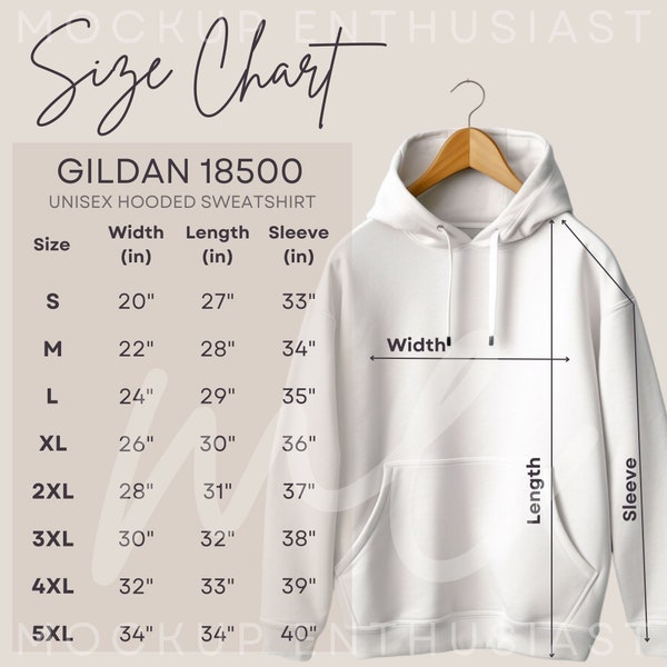 Gildan 18500 Size Chart 18500 Hoodie Mockup Unisex Size Chart Gildan Heavy Cotton Hoodie Simple Aesthetic Hooded Flat Lay G18500 Size Chart