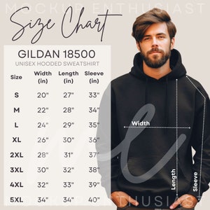 Gildan 18500 Size Chart 18500 Hoodie Mockup Unisex Size Chart Gildan Heavy Cotton Hoodie Simple Aesthetic Hooded Male Model G1800 Size Chart