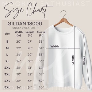 Gildan 18000 Size Chart 18000 Sweatshirt Mockup Unisex Size Chart Heavy Blend Crewneck Size Chart Simple Aesthetic Sweater Flat Lay G1800