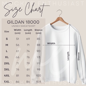 Gildan 18000 Größentabelle Cm 18000 Sweatshirt Mockup Unisex Größentabelle In Metrischen Einfachen Ästhetischen Pullover Flat Lay Zentimeter Größentabelle 1800