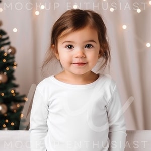 Rabbit Skins 3302 Mockup Rabbit Skins 3302 White Mockup Long Sleeve Toddler T-shirt Winter Christmas Season White TShirt Sweet Happy Girl