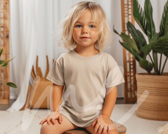Bella Canvas 3001T Mockup Bella Canvas 3001T Heather Dust Mockup Peuter Tshirt Mock ups Kindershirt Mockup Meisjes T-shirt Crème Boho Mockup