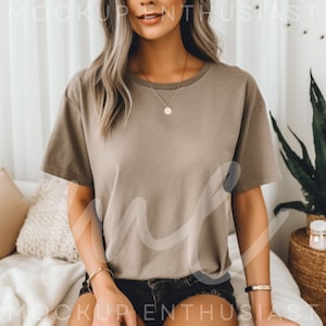 Comfort Colors C1717 Mockup Comfort Colors C1717 Khaki Mockup Woman Short Sleeve Shirt Mock Woman Khaki Aesthetic Oversized Tshirt Mockup