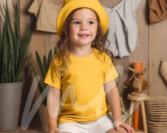 Bella Canvas 3001T Mockup Bella Canvas 3001T Yellow Mockup Girl Tshirt Mock up Lifestyle Mockup 3001T Yellow Boho Style Child Mockup