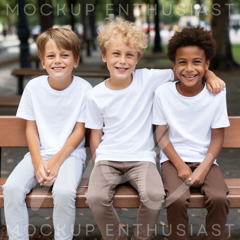 Bella Canvas 3001Y Mockup Bella Canvas 3001Y White Mockup Youth Friends Match Tshirt Youth Shirt Mockup Summer White Group T-Shirt Mockup image 1