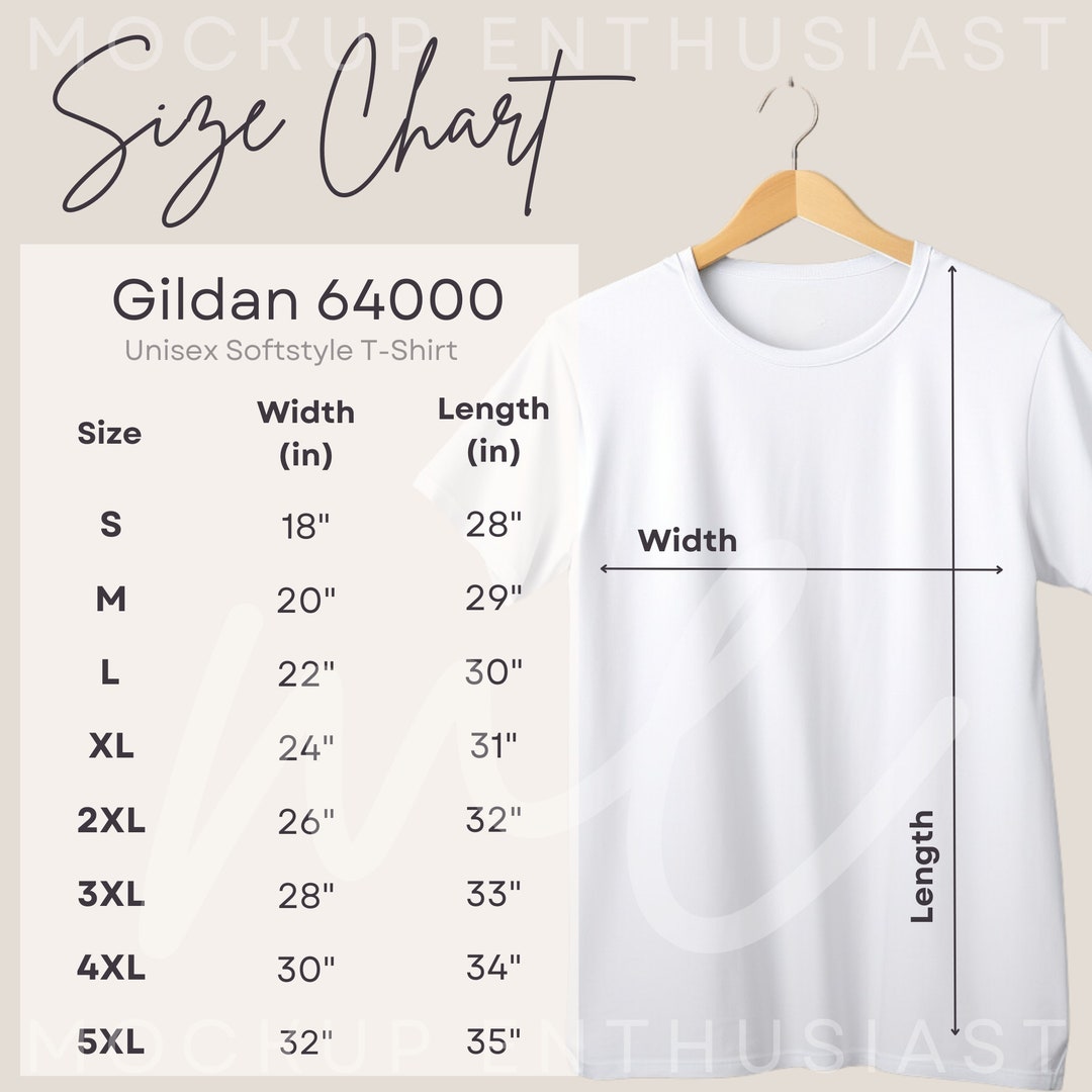 Gildan 64000 Size Chart 64000 Tshirt Mockup Unisex Size Chart Gildan ...