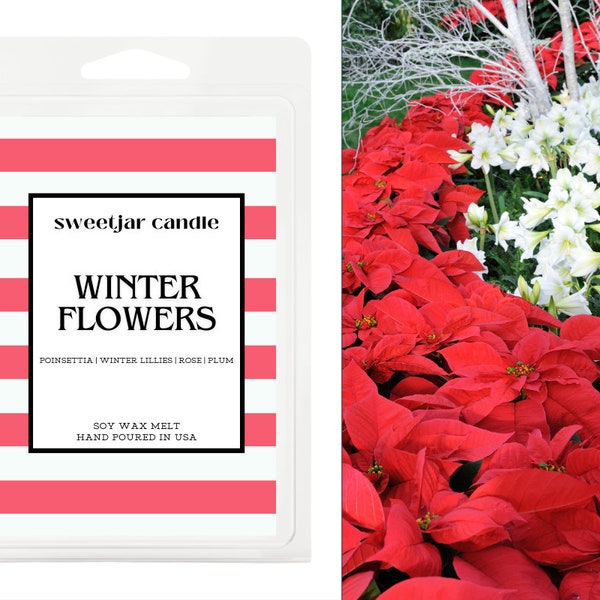 Winter Flowers organic soy wax melt, Floral winter non-toxic strong scented wax melts, Fresh vegan handmade gift wax melt tarts