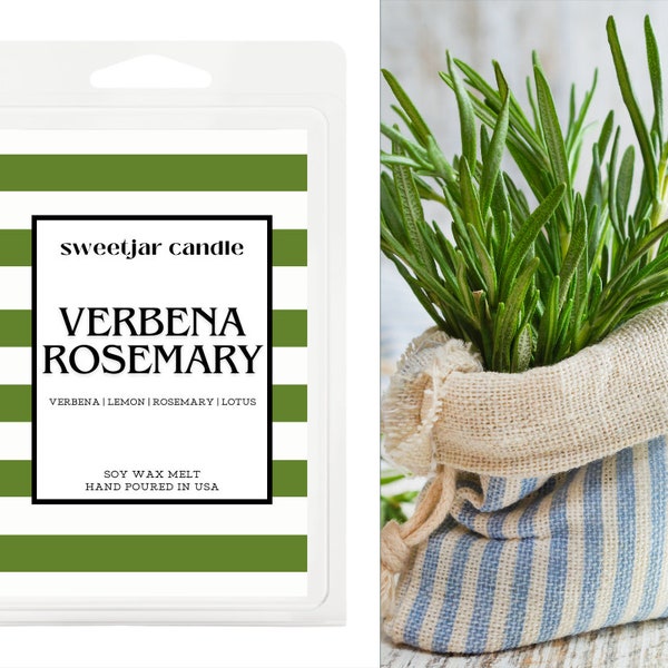 Verbena Rosemary organic soy wax melt, Herbal non-toxic strong scented wax melts, Fresh vegan handmade gift wax melt tarts