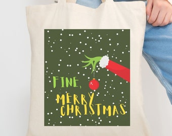 Grinch Christmas Gift Bag, Cute Canvas Gift Bag, Christmas Party Bag, Holiday Gift, Gift Bag, Christmas Gifts, Funny Tote Bag, Gift For Her