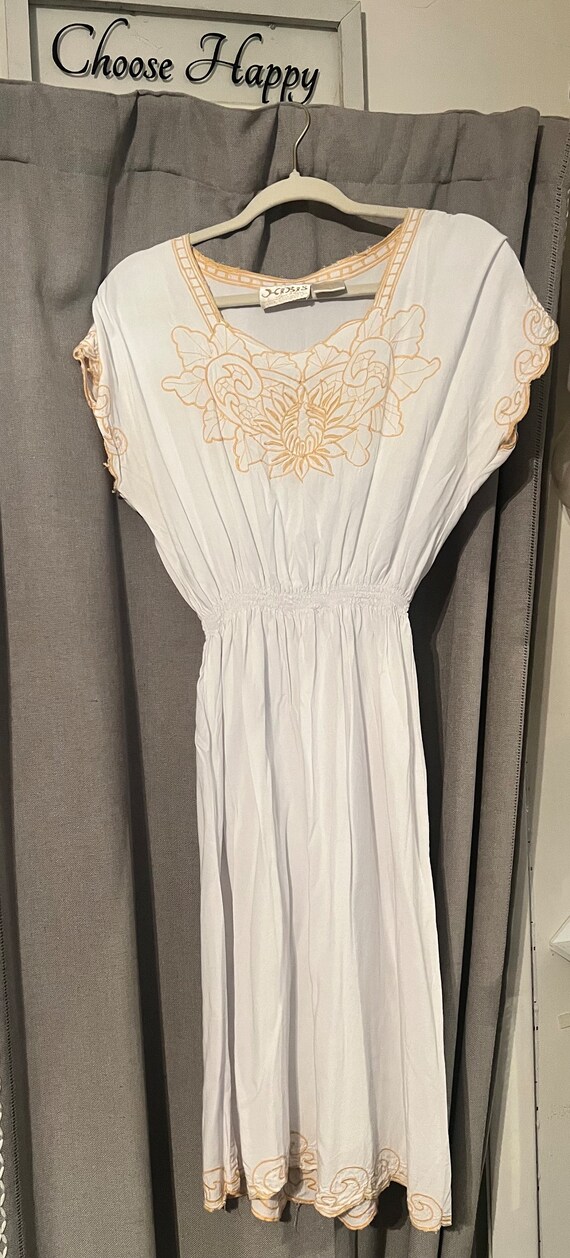 White embroidered Hibiscus Dress