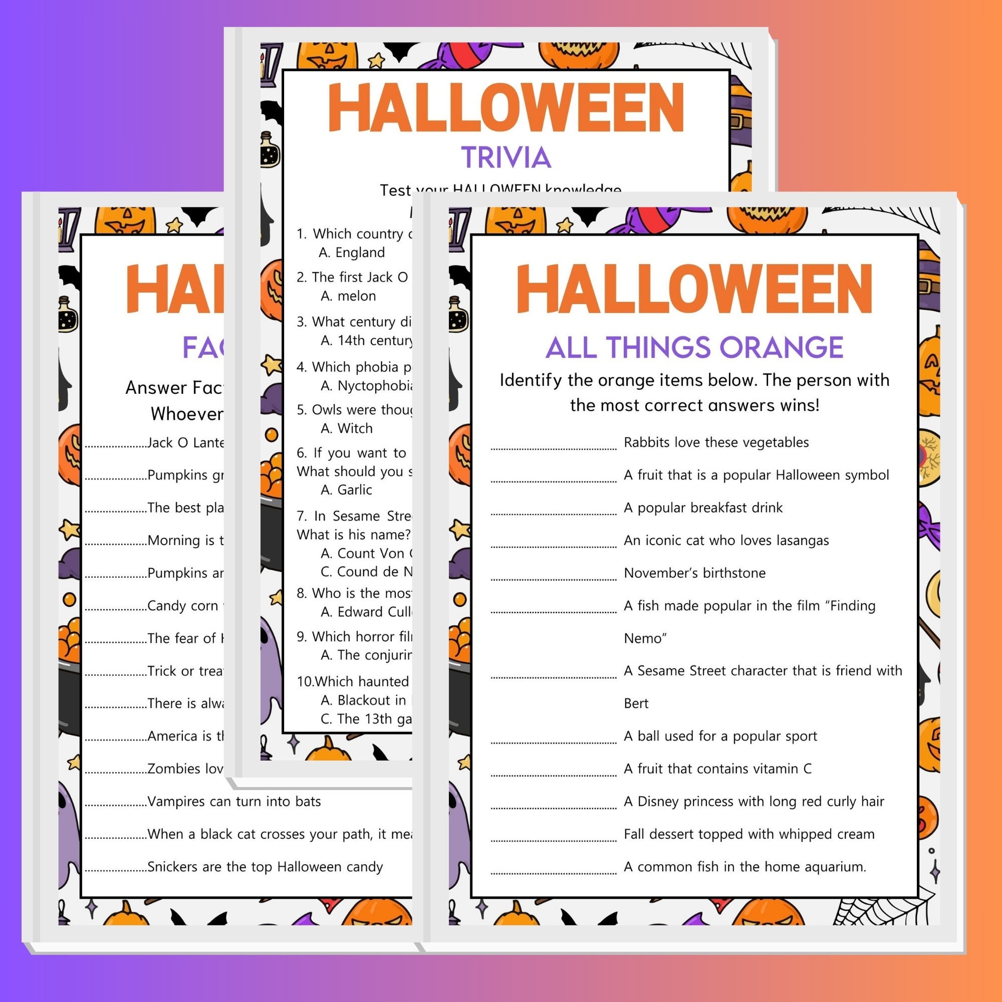 20 PRINTABLE HALLOWEEN GAMES Instant Download Kids and Etsy