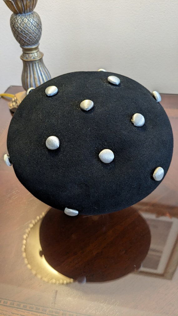 Vintage Mr Milton Black Felt Hat with White Button