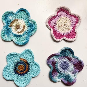 Crochet Coaster Set, Flower Coasters, Crochet Flower Coasters, Coaster Set, Flower Coaster Set, Crochet Coasters, Table Accessories