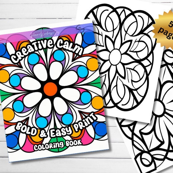 Creative Calm Bold & Easy Print Coloring Book - 50 pages for digital download