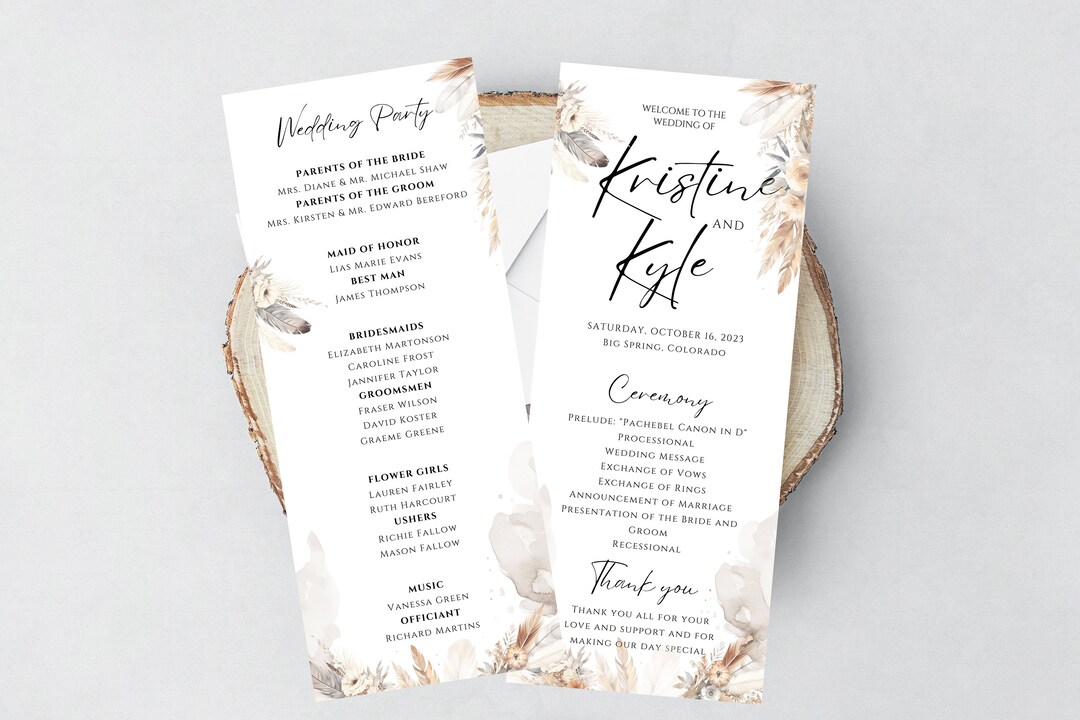 Boho Floral | Wedding Program, Digital Wedding Program Template, DIY ...