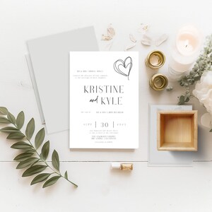 Minimalist Floral | Wedding Invitation, Digital Wedding Invitation Template, DIY Instant Download Invitation, M001