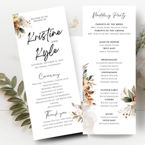 Herbst Blumen | Hochzeit Programm, Digitale Hochzeit Programm Vorlage, DIY Sofort Download Programm, FF003