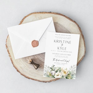 White Floral | Wedding Invitation, Digital Wedding Invitation Template, DIY Instant Download Invitation, W001