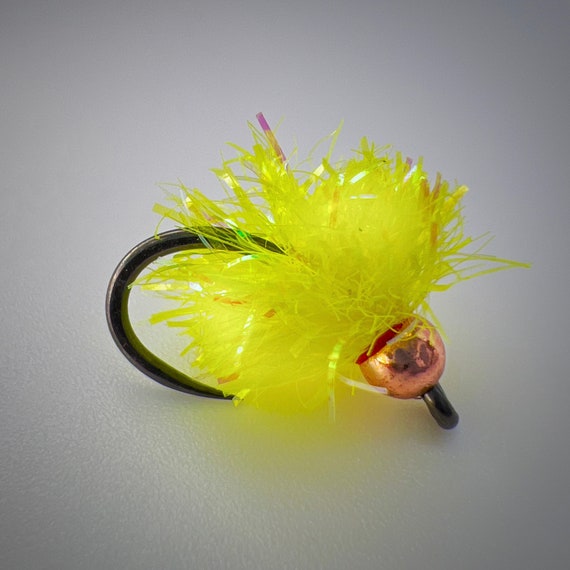 Copper Top Crystal Flash Egg Fly, Yellow BH Fly Fishing Flies for  Steelhead, Salmon, Trout, Bluegill, Panfish 