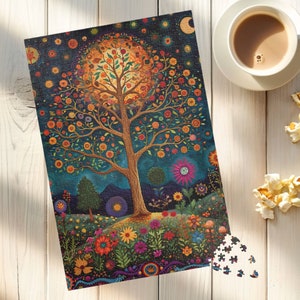 Nature Inspired Jigsaw Puzzle -  Colorful Tree and Flowers - Vibrant Landscape