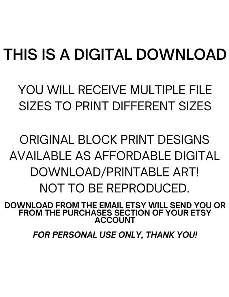 Sunflower Block Print, Digital Download, Original Design Print