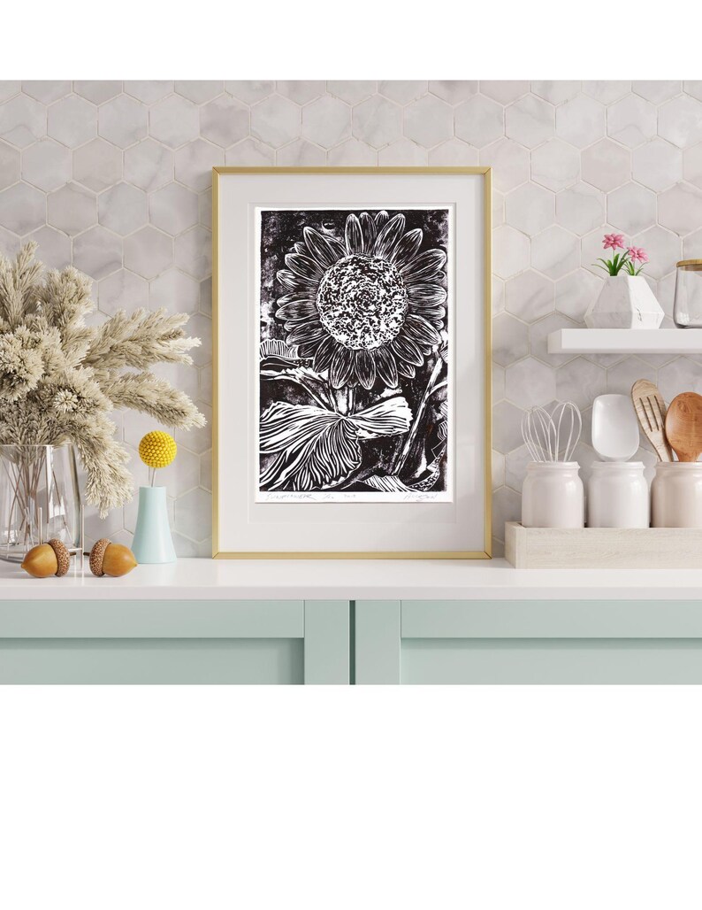 Sunflower Block Print, Digital Download, Original Design Print