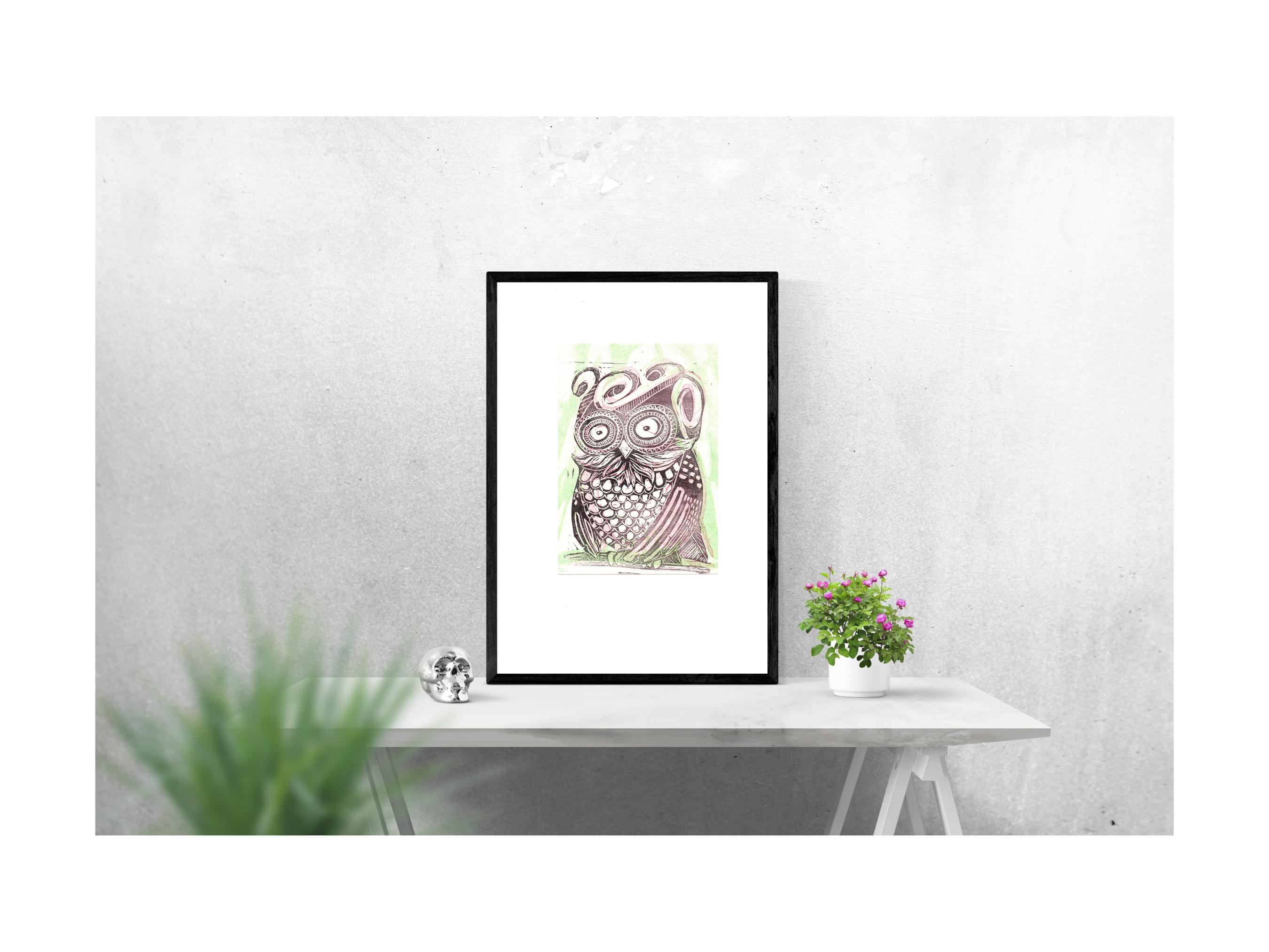 Owl Woodblock Print: Original Design Wall Art (digital Download