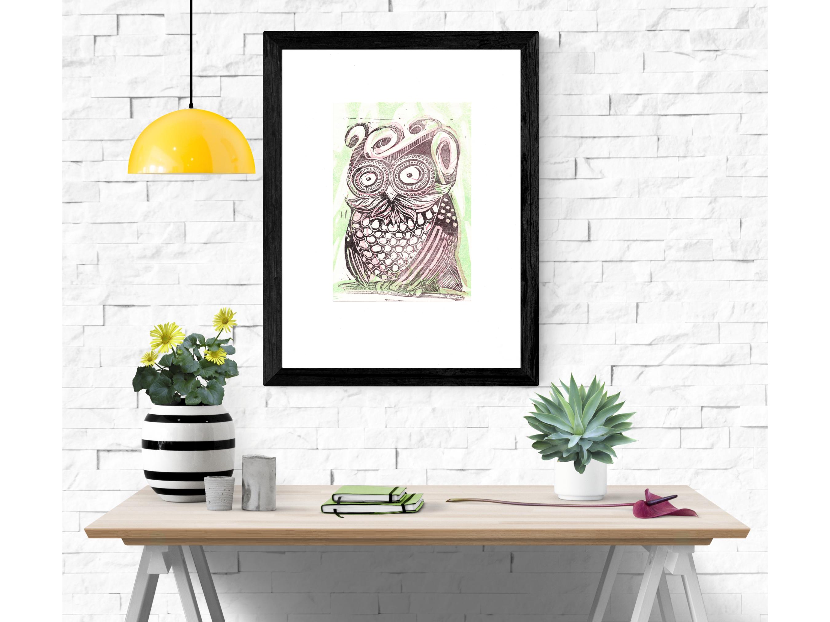 Owl Woodblock Print: Original Design Wall Art (digital Download
