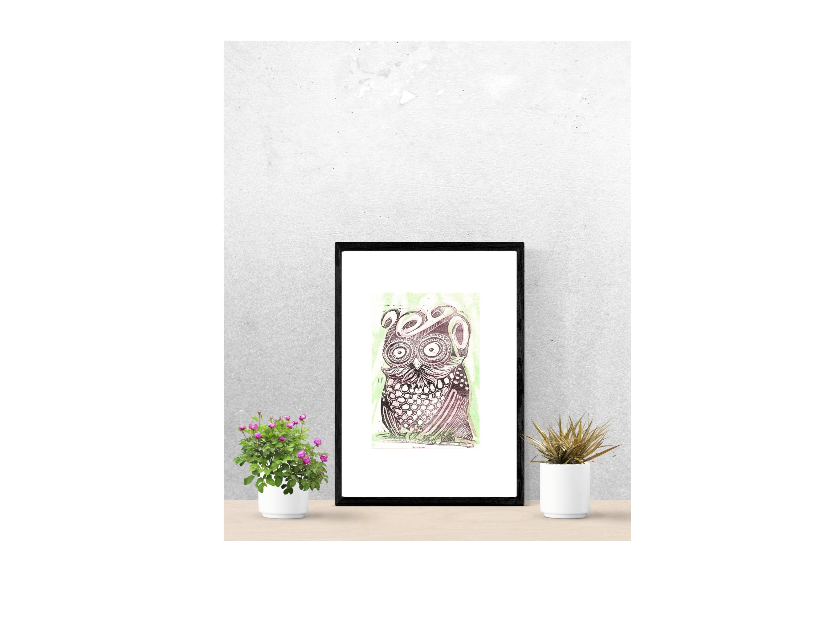 Owl Woodblock Print: Original Design Wall Art (digital Download