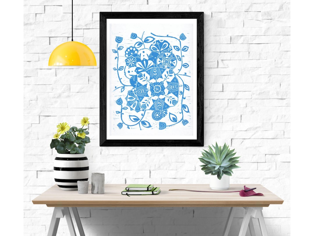 Floral Design Block Print, Blue, Digital Download, Original Design ...