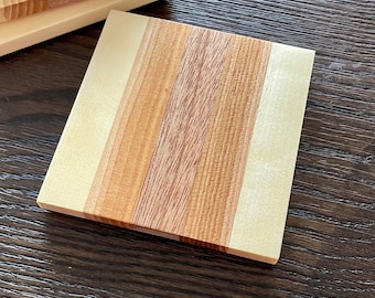 Striped Wooden Coasters - Aspen, Hickory, Mahogany