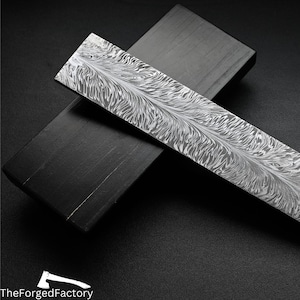 Damascus Steel Feather Pattern Billet, Mosaic Damascus Knives, Hand Forged Damascus Blank Blades, Knife Material for Damascus Steel Knives