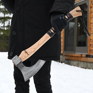 Damascus Viking Hatchet, Hand Forged Bearded Outdoor Camping Axe with leather grip, Gift for him on Christmas, Anniversary and New Year
