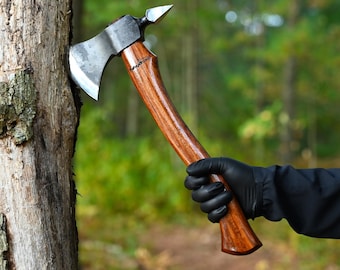Hand Forged Carbon Steel Spike Tomahawk Axe with Leather Sheath, Gift for Him on Anniversary, Christmas and New Year
