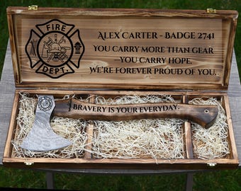 Personalized Firefighter Axe Gift Custom Laser engraved Wooden box, Retirement Gift, Fire Department, Fathers Day Gift, Anniversary gift