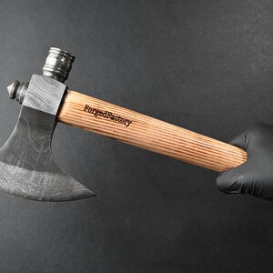 Hand Forged Damascus Steel Tobacciana Axe with Smoking Pipe Handle, Camping & Outdoor Hatchet, Gift for Him on Christmas and New Year image 2