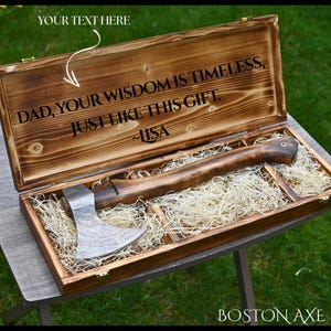 Personalized Hand Forged Axe, Functional Axe with Wooden box, Fathers Day Gift, Groomsmen Gift, Gift for Him, Viking Bushcraft Hatchet Axe