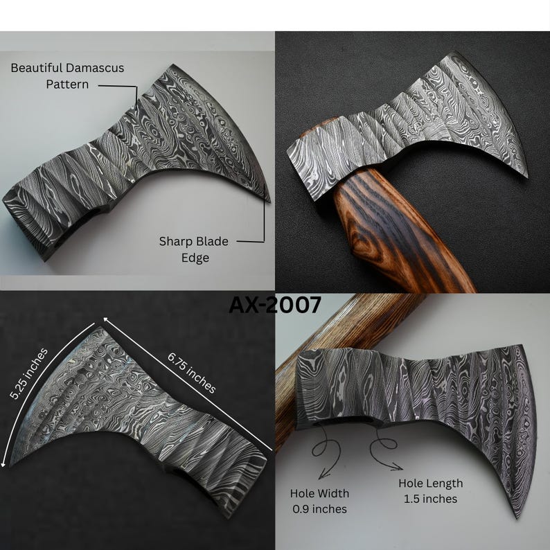 Damaszener Stahl Axtkopf für Axt Bushcraft Outdoor, Geschenk zu Weihnachten, Neujahr und Jahrestag, Lasergravur auf dem Axtkopf AX-2007