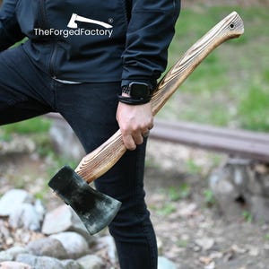 Hand Forged Long 24" Axe, Heavy Carbon Steel Hatchet with Ash Wood Handle, Camping & Hiking Tool