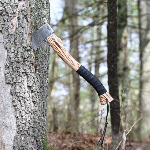 Hache Faite Main En Acier Damas – Pour Camping, Randonnée, Bushcraft, Avec Gaine En Cuir, Marque Jayger