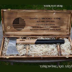 Military Retirement Gift, Personalized Axe with Wooden Box for Groomsmen, Army Navy Marine Veteran Police Hatchet, Party Gift for Him