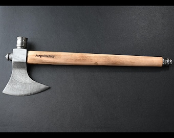 Hand Forged Damascus Steel Tobacciana Axe with Smoking Pipe Handle, Camping & Outdoor Hatchet, Gift for Him on Christmas and New Year