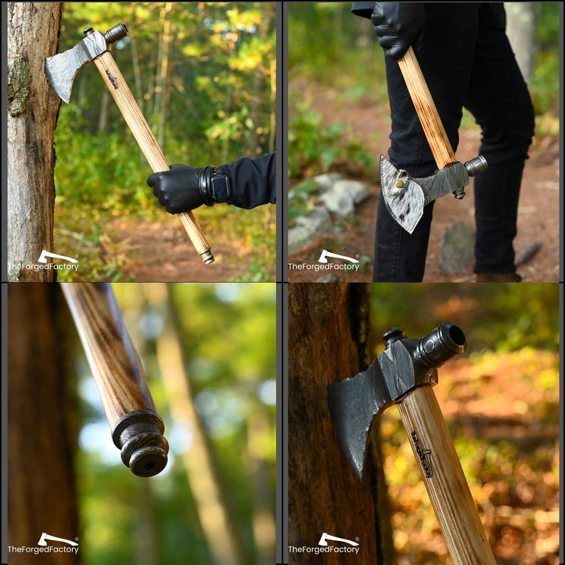 Hand Forged Damascus Steel Tobacciana Axe with Smoking Pipe Handle, Camping & Outdoor Hatchet, Gift for Him on Christmas and New Year Tobacciana AX-031