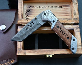 Personalized Gentleman’s Pocket Knife – Custom Folding Knife with Engraved Wooden Gift Box – Groomsmen Gift, Father’s Day, EDC Knife