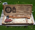 Custom Military Retirement Axe with Wooden Box, Personalized Army Navy Air Force Marine Gift for Retiree, Retirement Gift, Gift for Him.