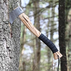 Hand Forged Damascus Steel Camping Bushcraft Axe for Outdoorsy men, Gift for Him on Anniversary, Christmas and New Year.