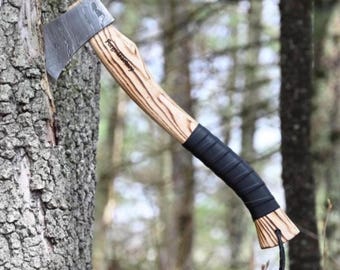 Hand Forged Damascus Steel Camping Bushcraft Axe for Outdoorsy men, Gift for Him on Anniversary, Christmas and New Year.